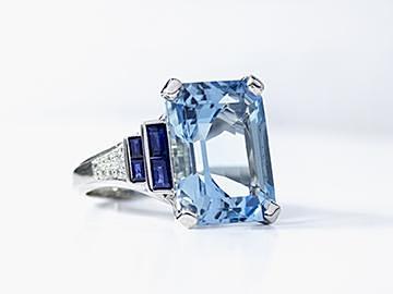 Aqua, Sapphire, and Diamond Ring
